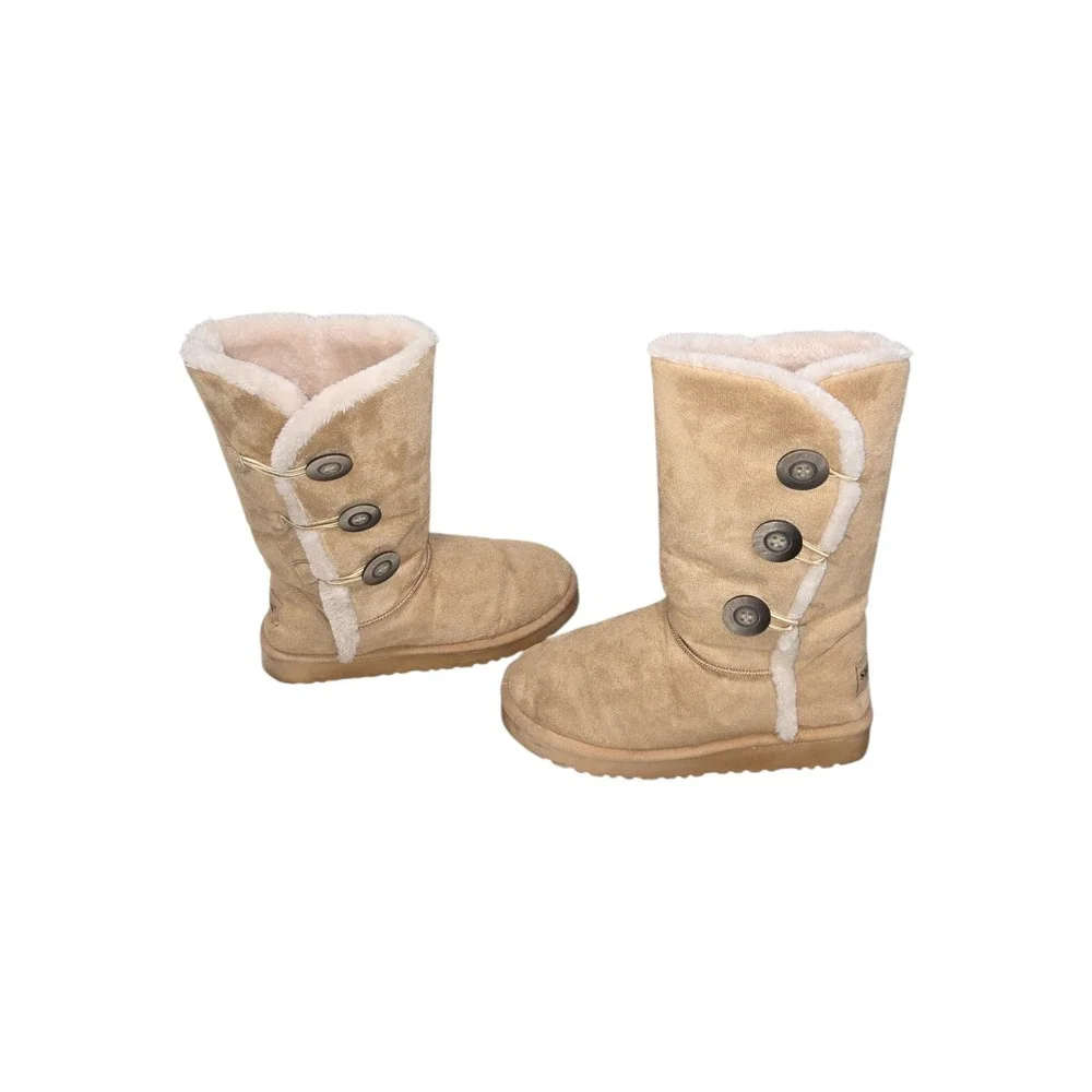 Sheeps Australia Womens Tall Winter Boots Tan Suede Faux Fur 3-Button Size 10